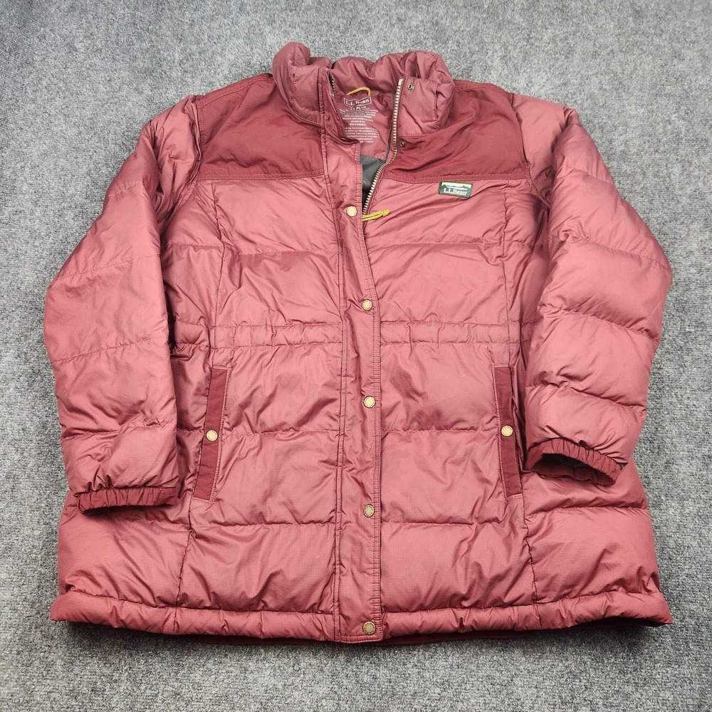 LL Bean‎ Down Jacket Womens 3X Plus Red Quilted Puffer Mid Length Winter Coat